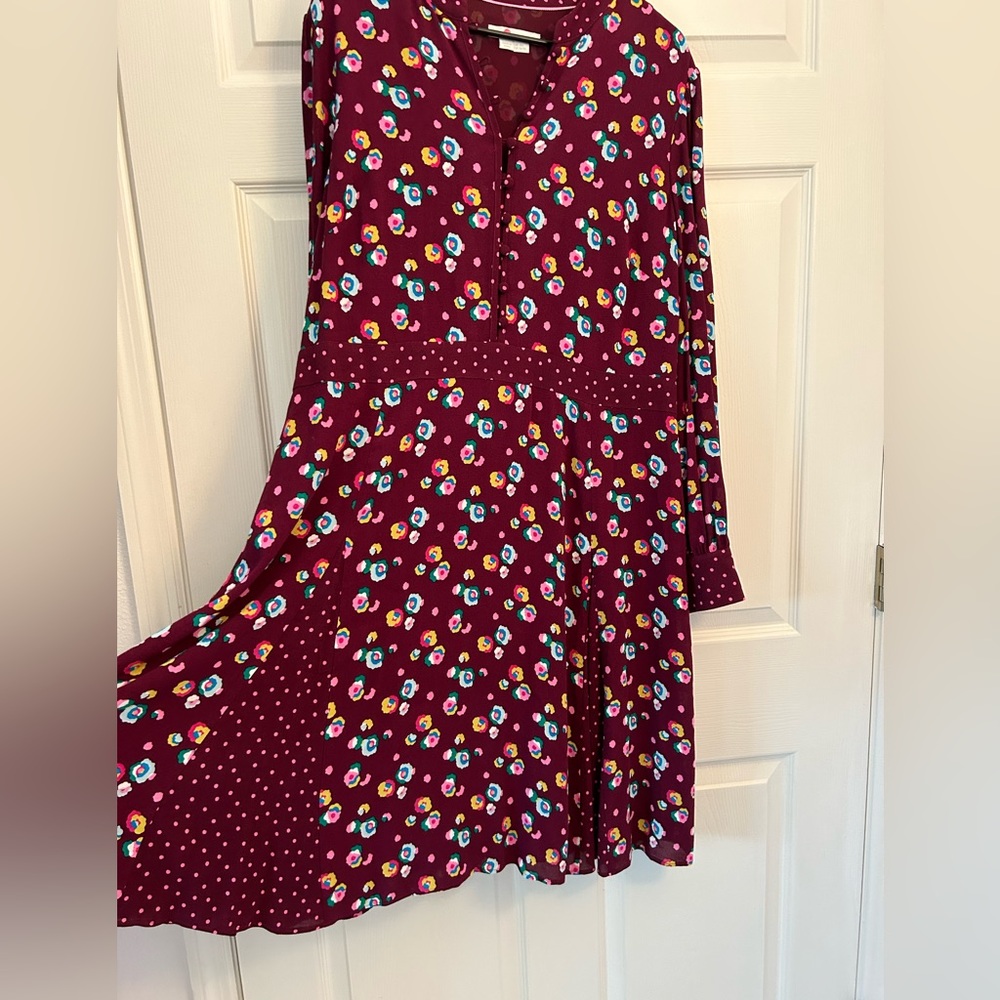 Boden Burgundy Floral Long Sleeve Dress - Picture 2 of 11